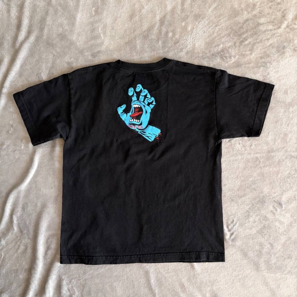 Santa Cruz Skateboards Black Tee with Blue Hand Graphic